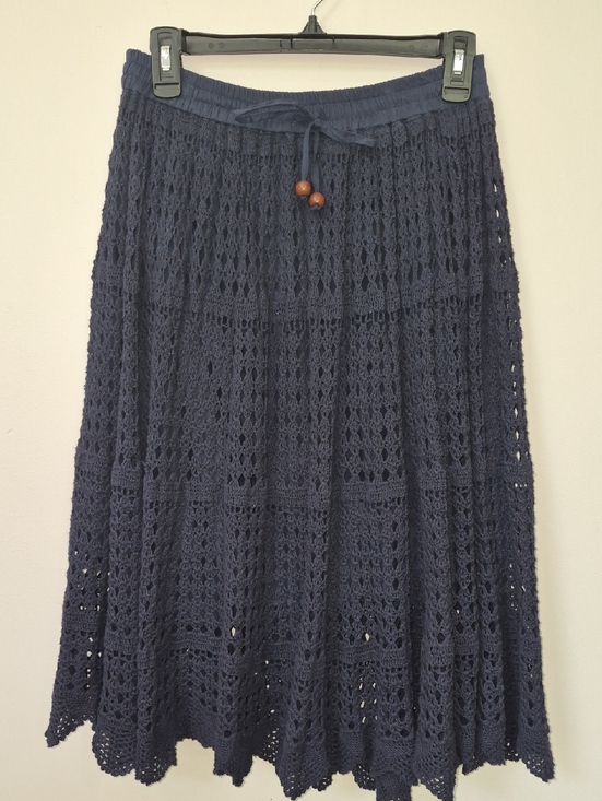 Lucky & Coco Dresses & Skirts - Lucky & Coco Skirt Womens M Navy Cotton Crochet A-Line Midi Vtg Boho Cottagecore